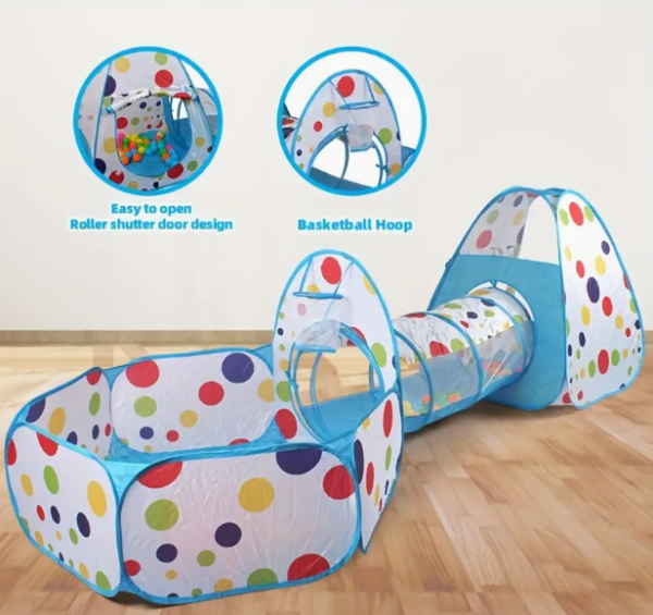 Bērnu spēļu trase (telts, tunelis un bumbiņu baseins), 2,7 m gara