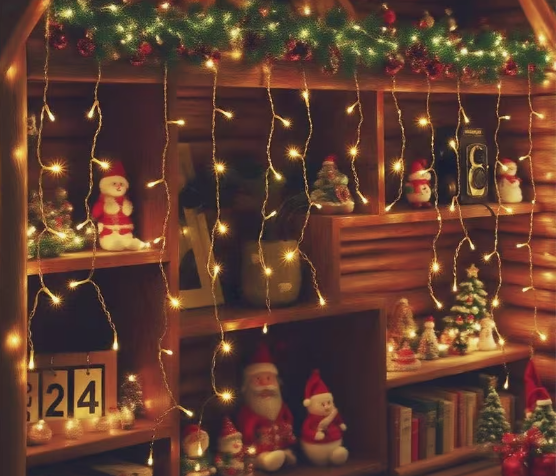 Āra un iekštelpu Ziemassvētku LED virtene “lāstekas”, 100 LED, 10 m, silta gaisma