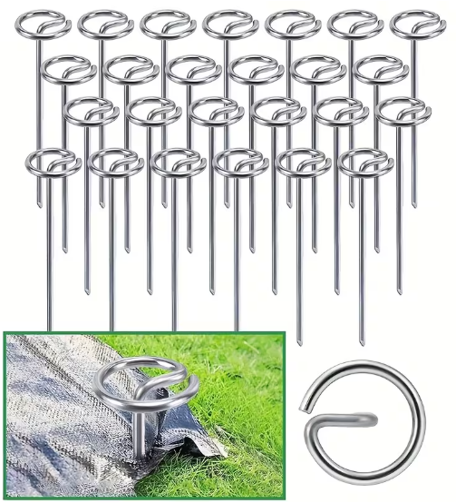 Metāla stiprinājuma mietiņi ar gredzenu (agroplēvei, audumam, tīklam), 10 gab