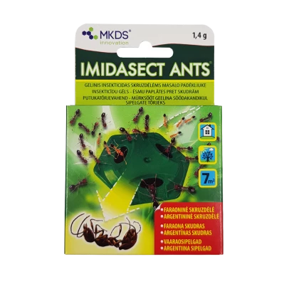 Imidasect Ants, 1,4 g, gēla insekticīds ēsmas trauciņā skudru iznīcināšanai.